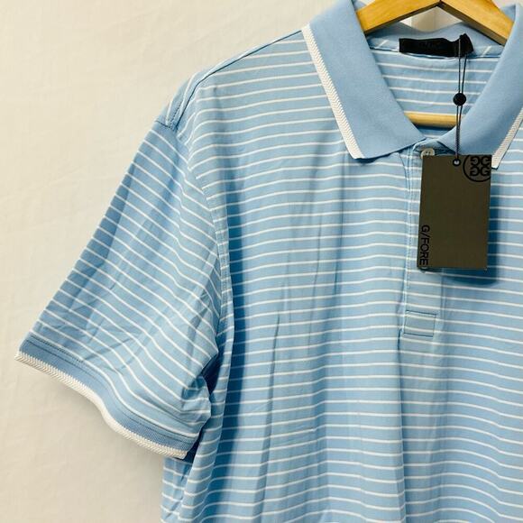 GFore Polo Shirt Men’s Medium Golf Blue White‎ Striped Logo G/Fore - Picture 5 of 11